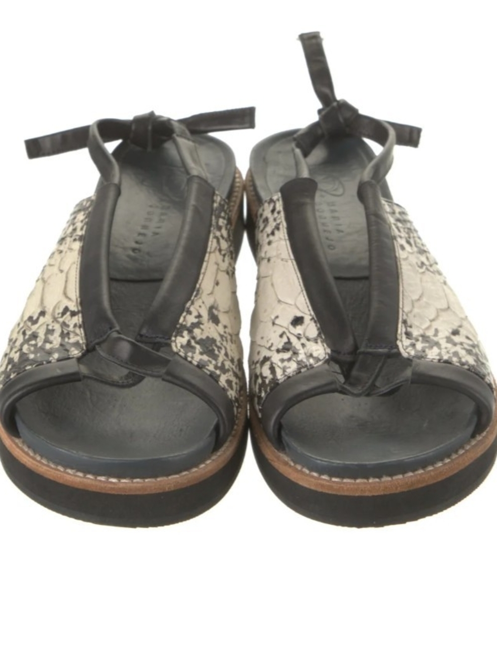 Zero + Maria Cornejo Black and Cream Textured Slingback Sandals